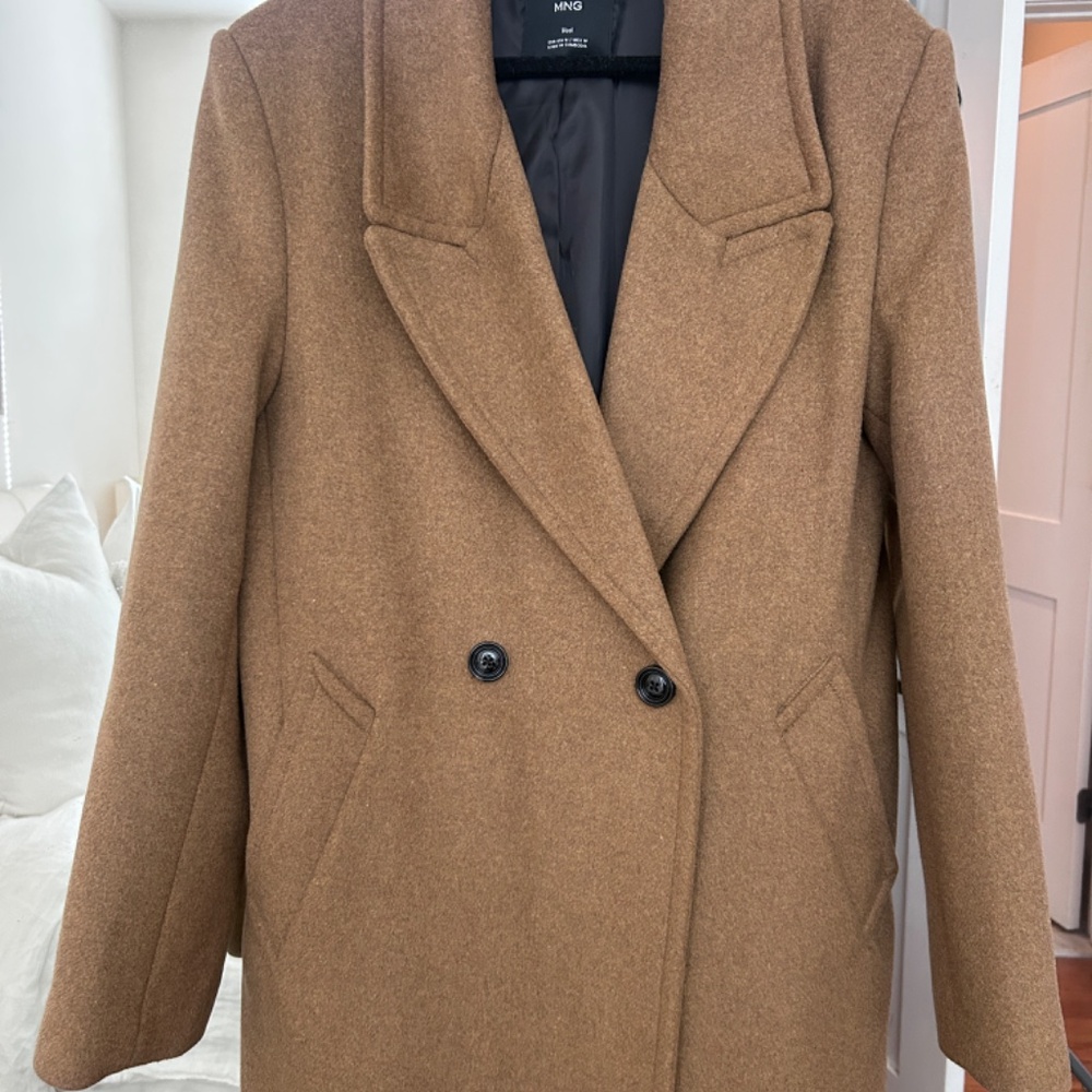Mango NWOT Double-breasted wool coat in Ochre - Picture 7 of 15